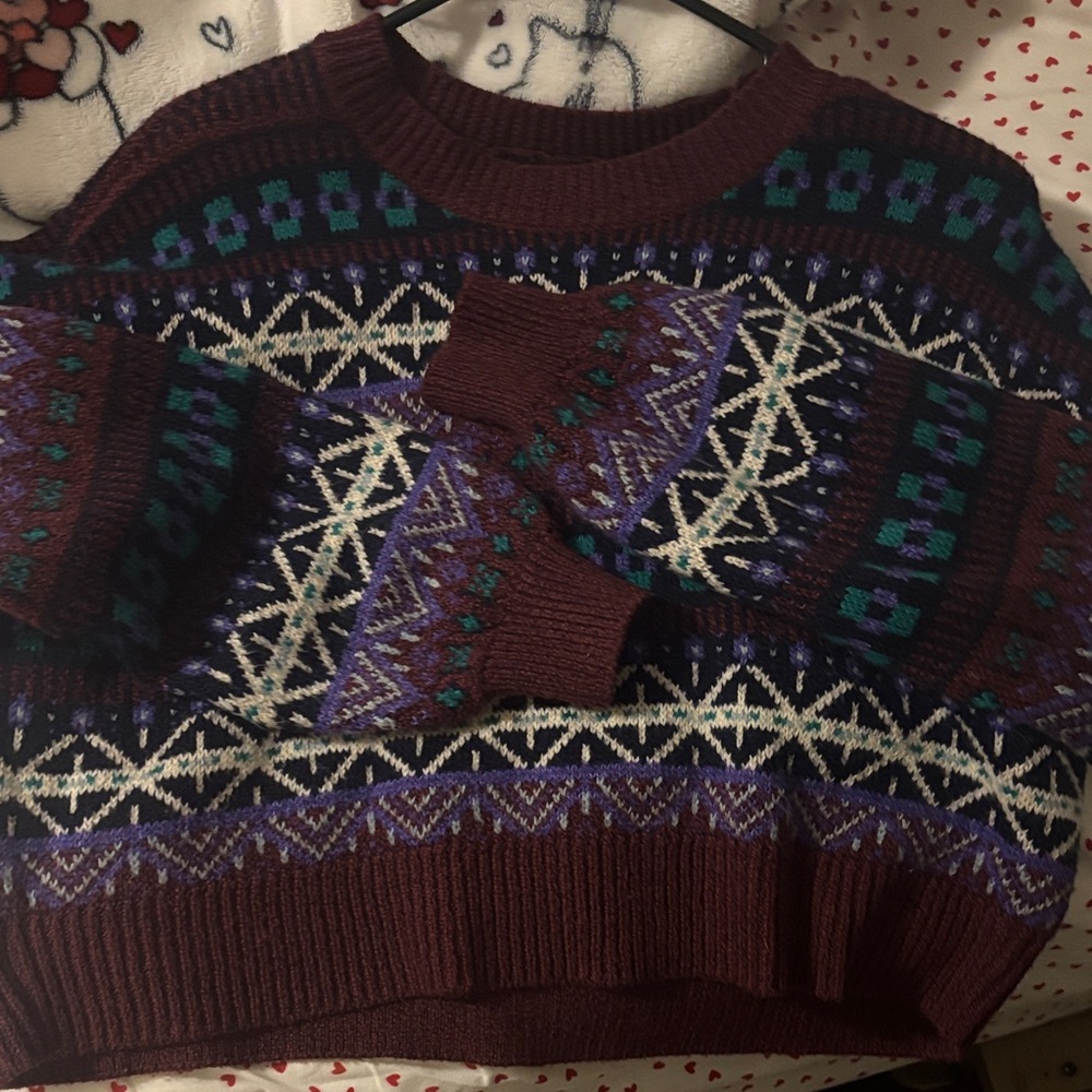 American Eagle Cropped Multicolor Patterned Sweat… - image 2